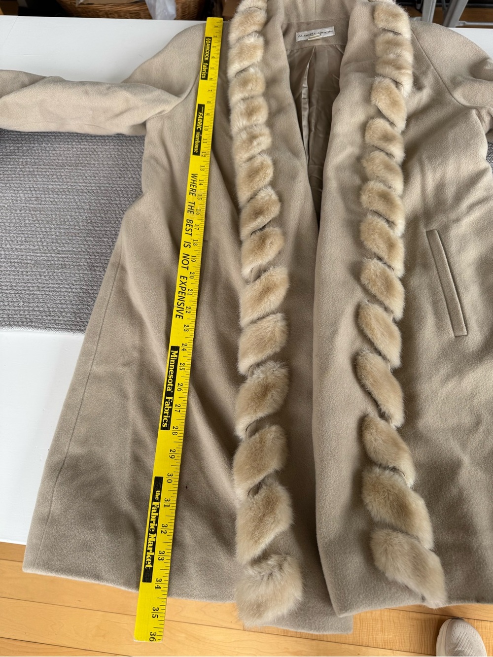 Vintage 60s 70s Albert Nipon Cream Faux Fur Trim Wool Dress Coat Sz XS - Picture 7 of 8